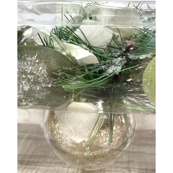 White Flower Rose Pine Mercury Glass Ornament Vases Winter Holiday 3 Pc Set NEW - Picture 6 of 11